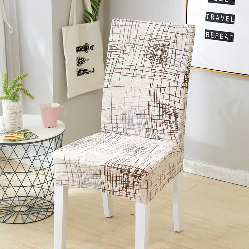 Ivory Abstract Scratch Pattern Dining Chair Cover