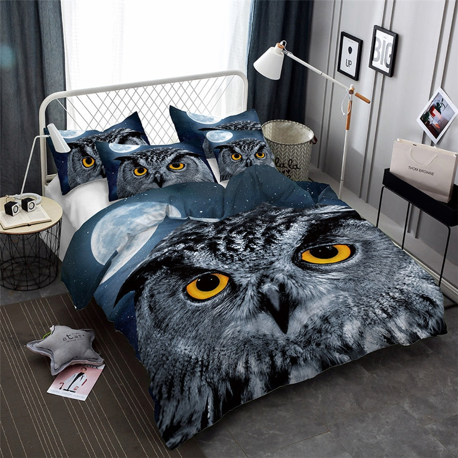 2/3-piece Night Owl Print Duvet Cover Bedding Set