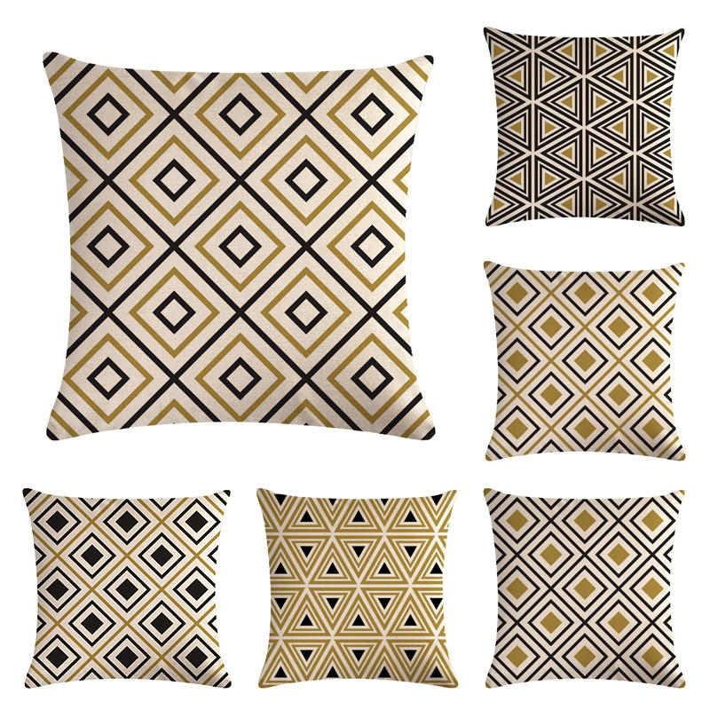 18" Black / Gold Geometric Line Pattern Throw Pillow Cover