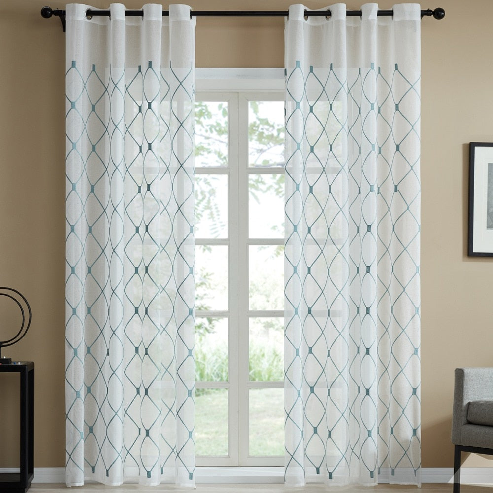 Sheer Geometric Trellis Pattern Window Curtains