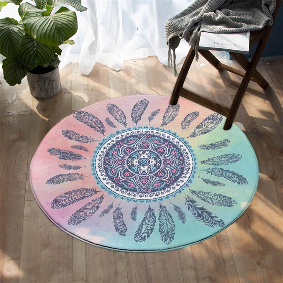 Round Pink Boho Dreamcatcher Floor Mat Rug