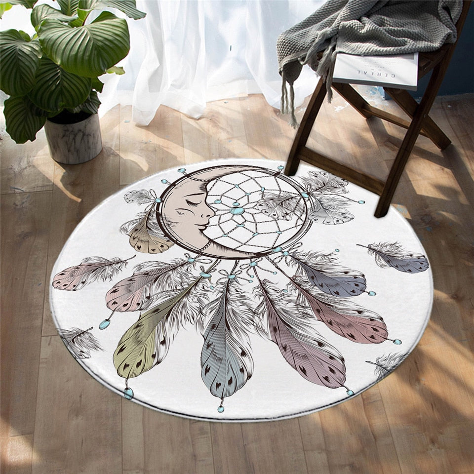 Round Moon Dreamcatcher Print Floor Mat Rug