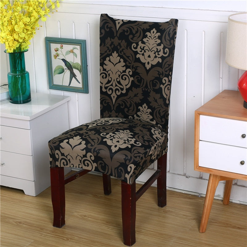 Black / Gold Floral Damask Pattern Dining Chair Cover – Decorzee