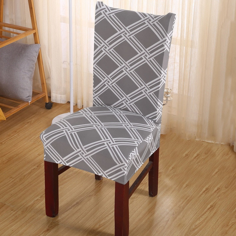 Gray & White Cross Pattern Dining Chair Cover