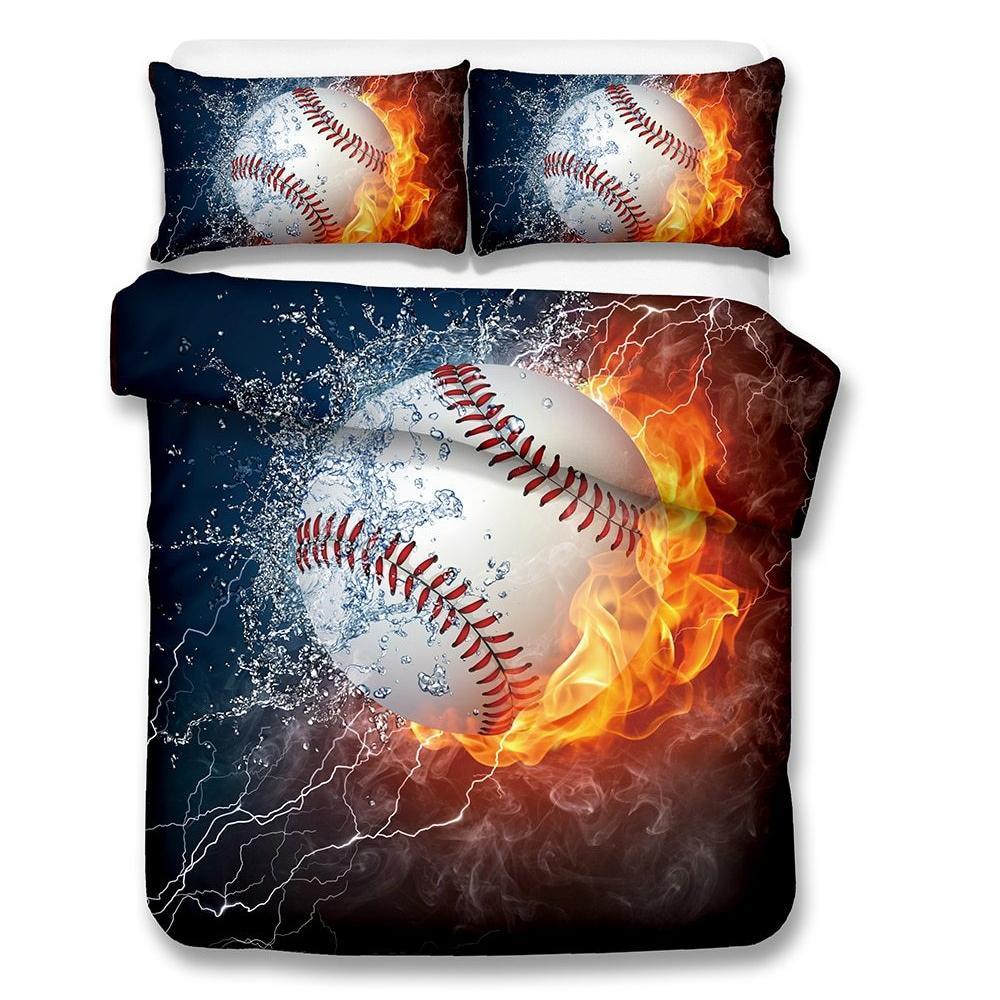 2 3 Piece Flaming Baseball Duvet Cover Bedding Set Decorzee