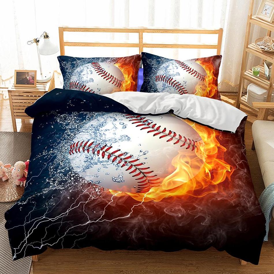 2/3-piece Flaming Baseball Duvet Cover Bedding Set