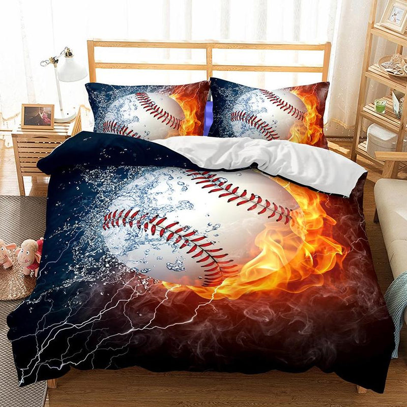 2 3 Piece Flaming Baseball Duvet Cover Bedding Set Decorzee