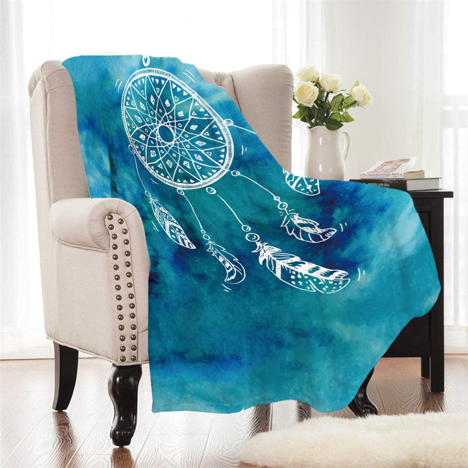 Fleece Watercolor Dreamcatcher Throw Blanket