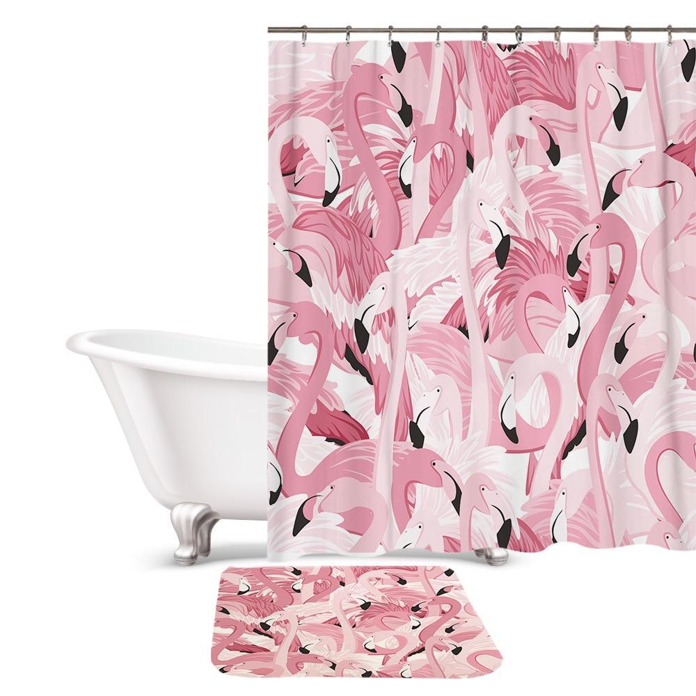 Tropical Pink Flamingo Shower Curtain / Bath Mat