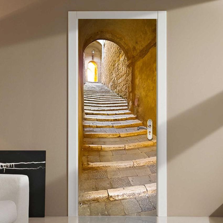 Arched Stone Staircase 3d Door Mural Sticker