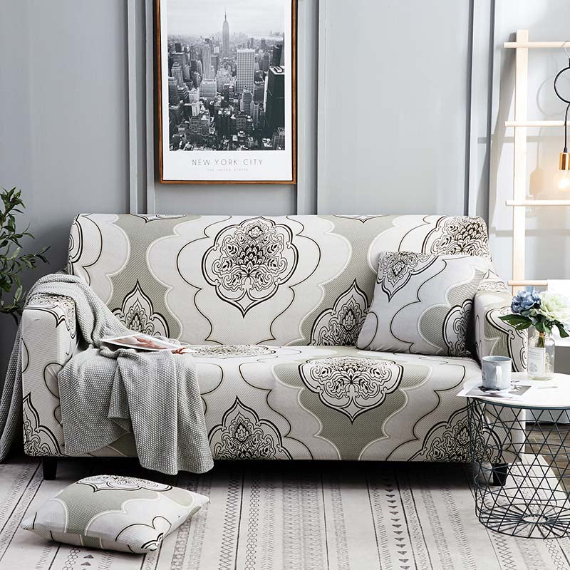 Beige Floral Medallion Pattern Sofa Couch Cover