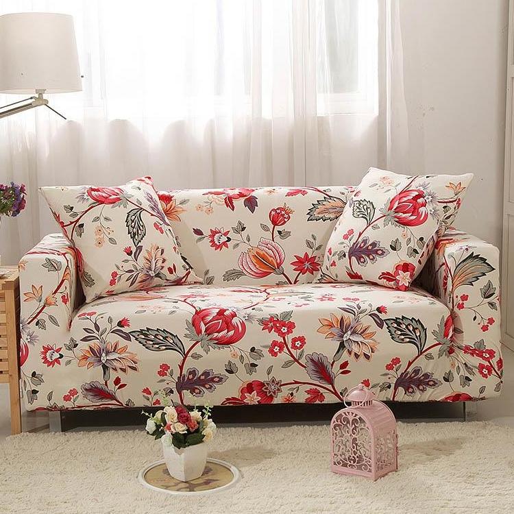 Ivory Red Floral Pattern Sofa Couch Cover