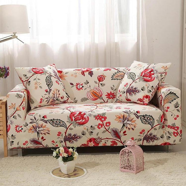 Abstract Ivory / Red Floral Pattern Sofa Couch Cover – Decorzee