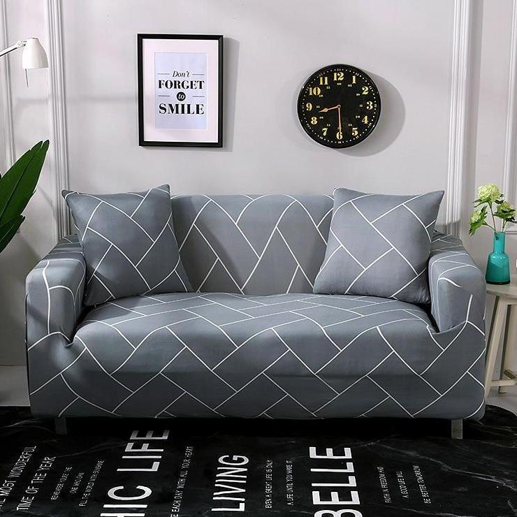 Gray Herringbone Brick Pattern Sofa Couch Cover