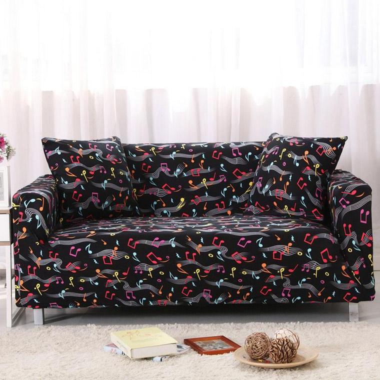 Black Colorful Music Note Pattern Sofa Couch Cover