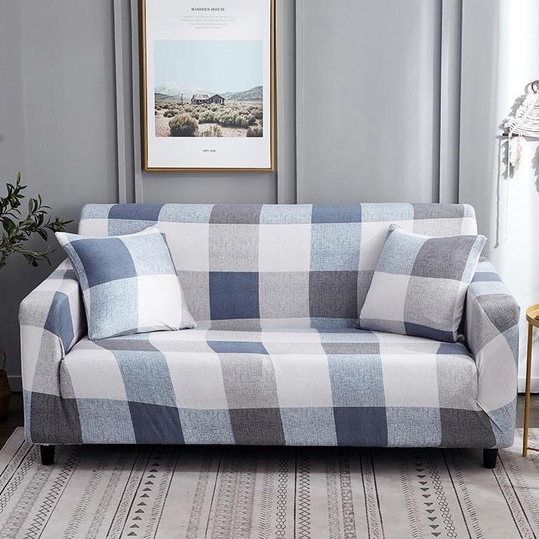 Blue / Gray Plaid Pattern Sofa Couch Cover