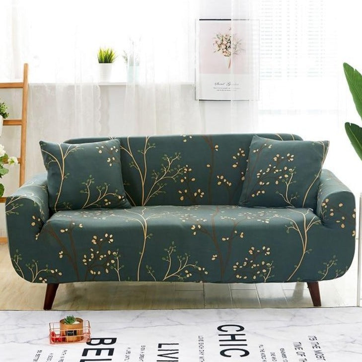 Forest Green Tree Branch Pattern Sofa Couch Cover