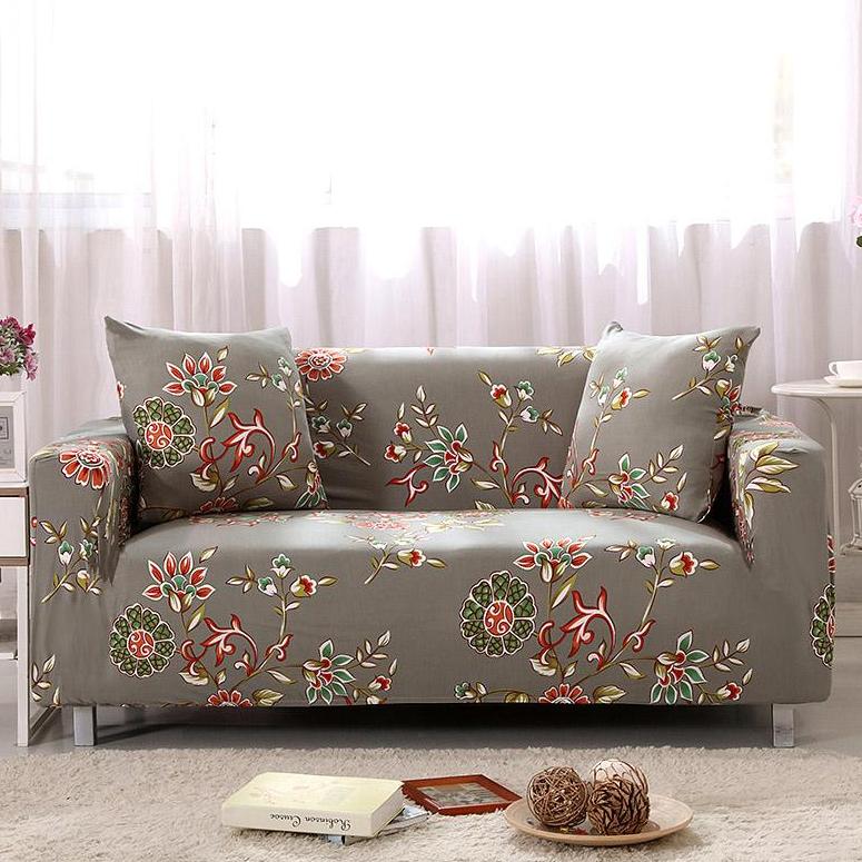 Gray / Red Abstract Floral Pattern Sofa Couch Cover