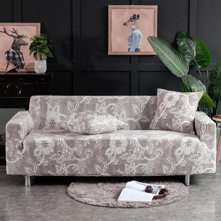 Beige / White Floral Pattern Sofa Couch Cover