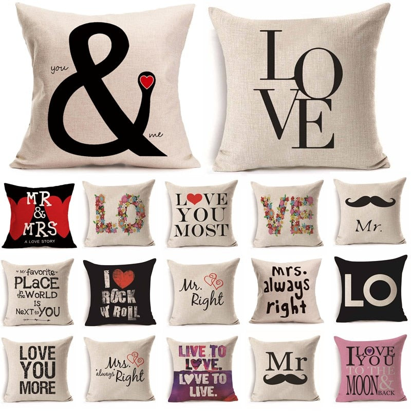 18" Mr. & Mrs. Love Print Throw Pillow Cover