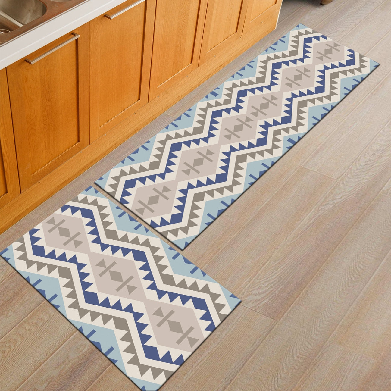 Light Blue Aztec Pattern Door Mat / Floor Runner