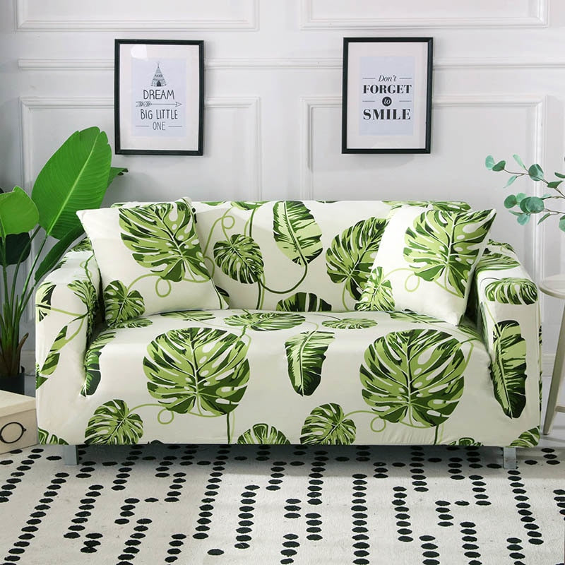 Floating Green Palm Leaf Pattern Sofa Couch Cover