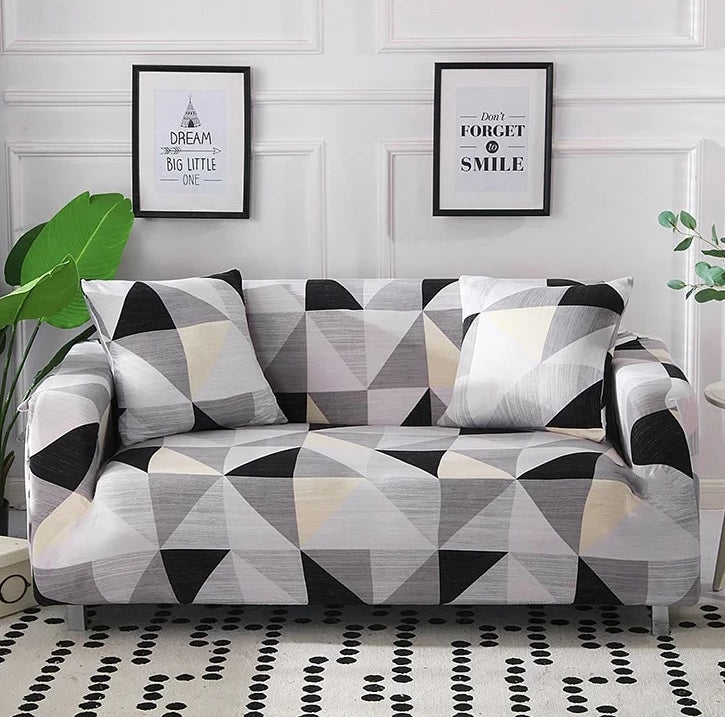 Gray / Black Geometric Triangle Pattern Sofa Couch Cover