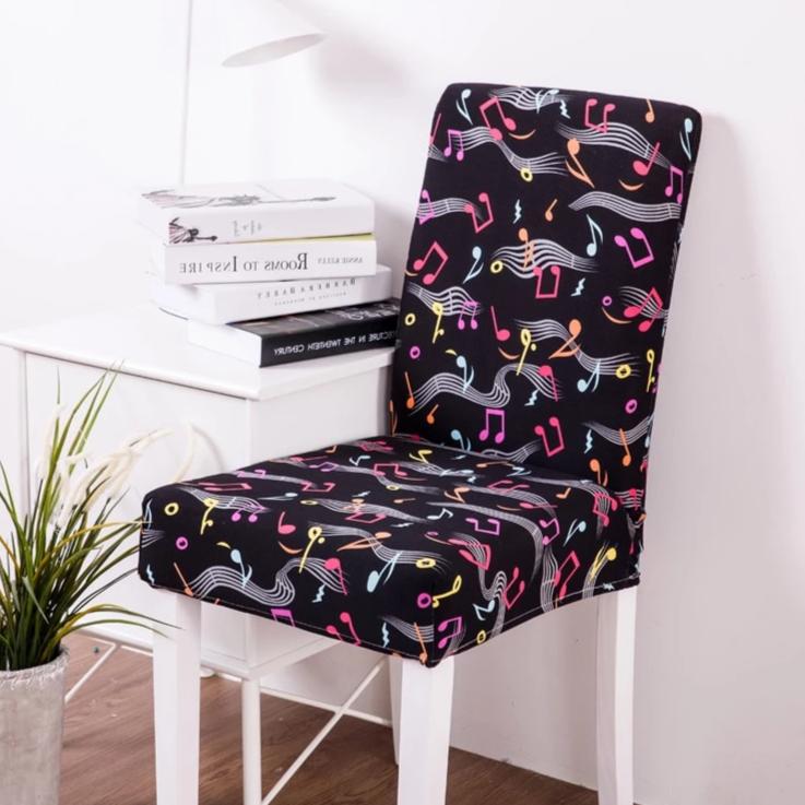 Black Colorful Music Note Pattern Dining Chair Cover