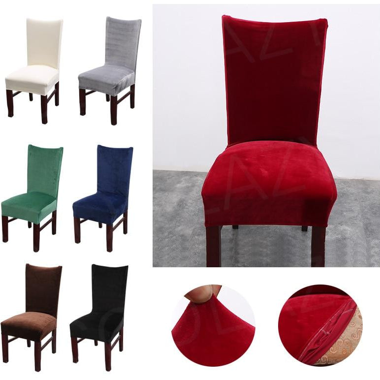 Solid-color Plush Velvet Elastic Dining Chair Cover