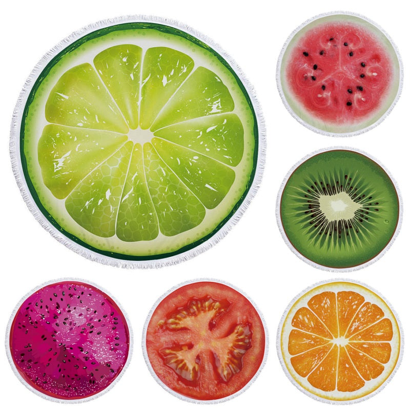 Round Fruit Slice Print Beach Towel