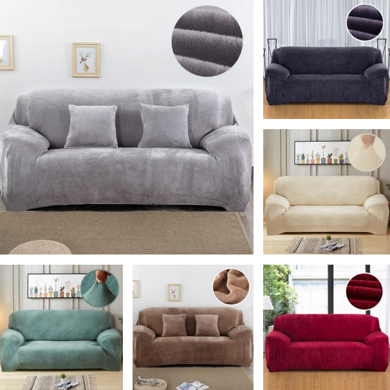 Solid-color Plush Velvet Elastic Sofa Couch Cover