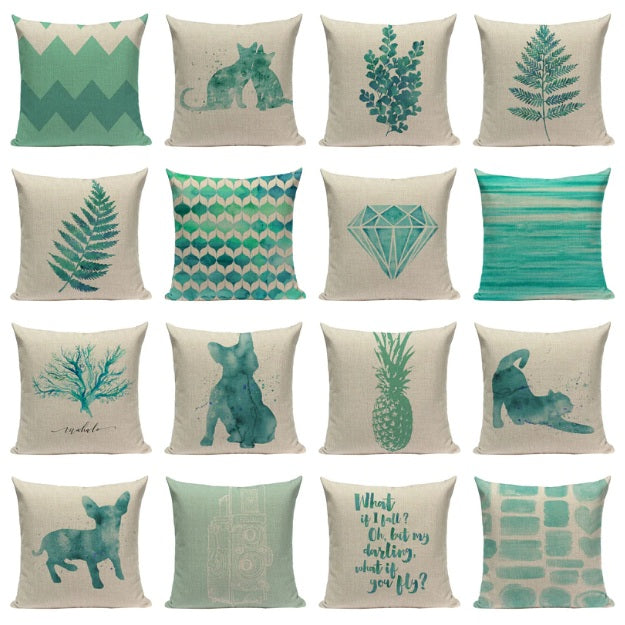 18" Teal Green Watercolor Painting Throw Pillow Cover