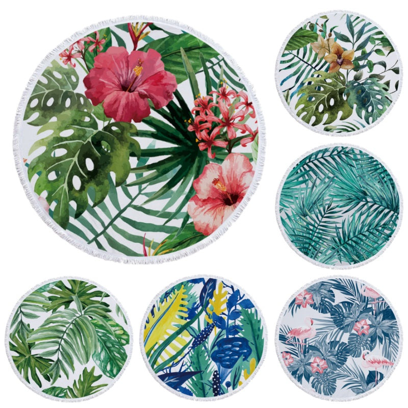 Round Tropical Floral Palm Leaf Print Beach Towel