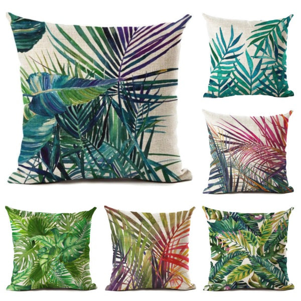 18" Tropical Palm Leaf Print Throw Pillow Cover