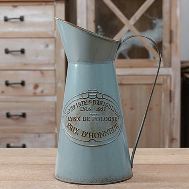 Vintage French Water Bucket Metal Flower Vase