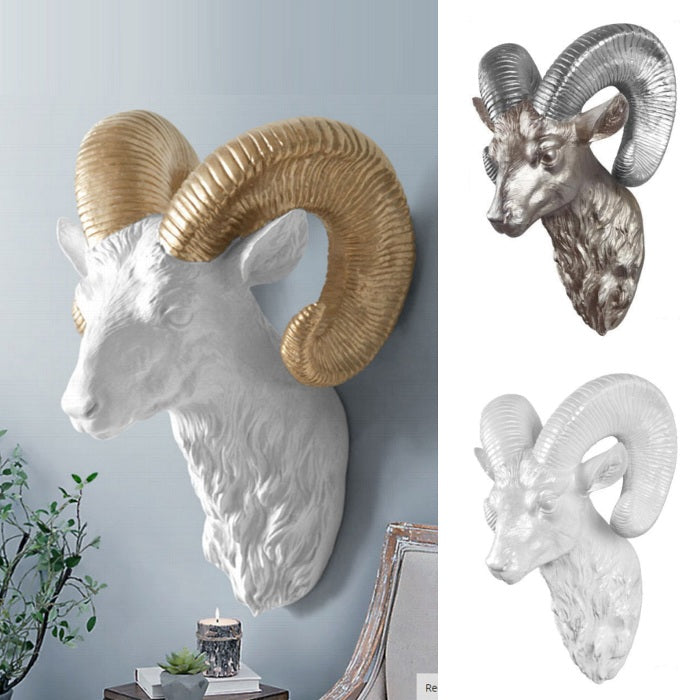 13" Wall-mounted Resin Ram Head Sculpture