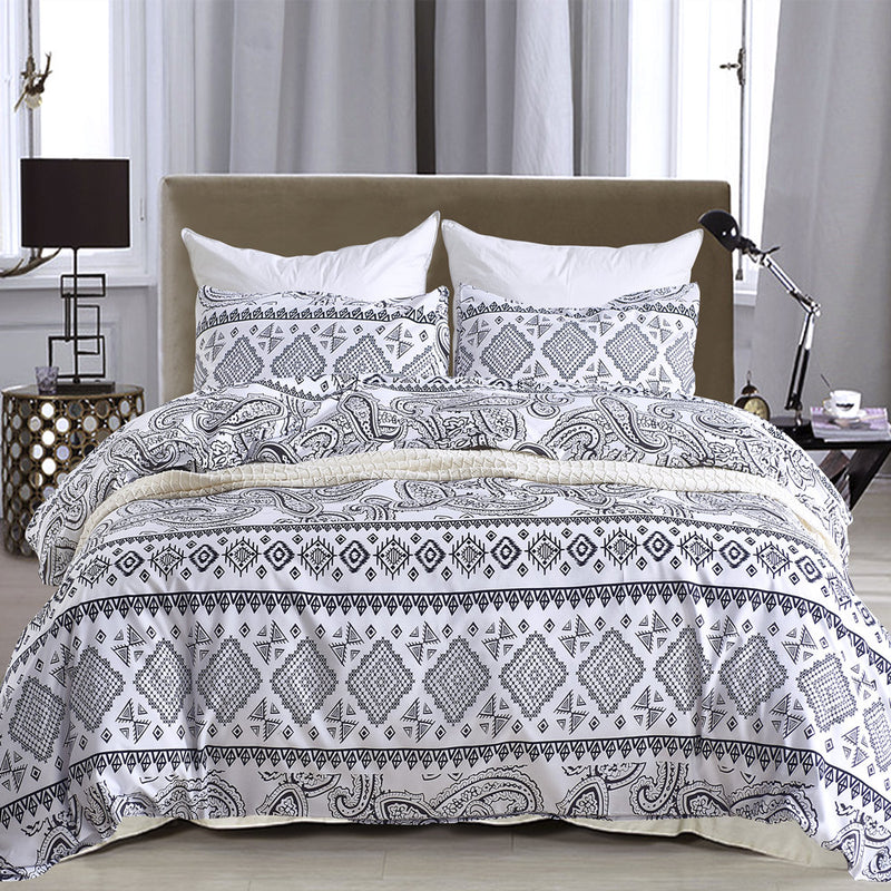 White 2 3 Piece Boho Geometric Pattern Duvet Cover Set Decorzee