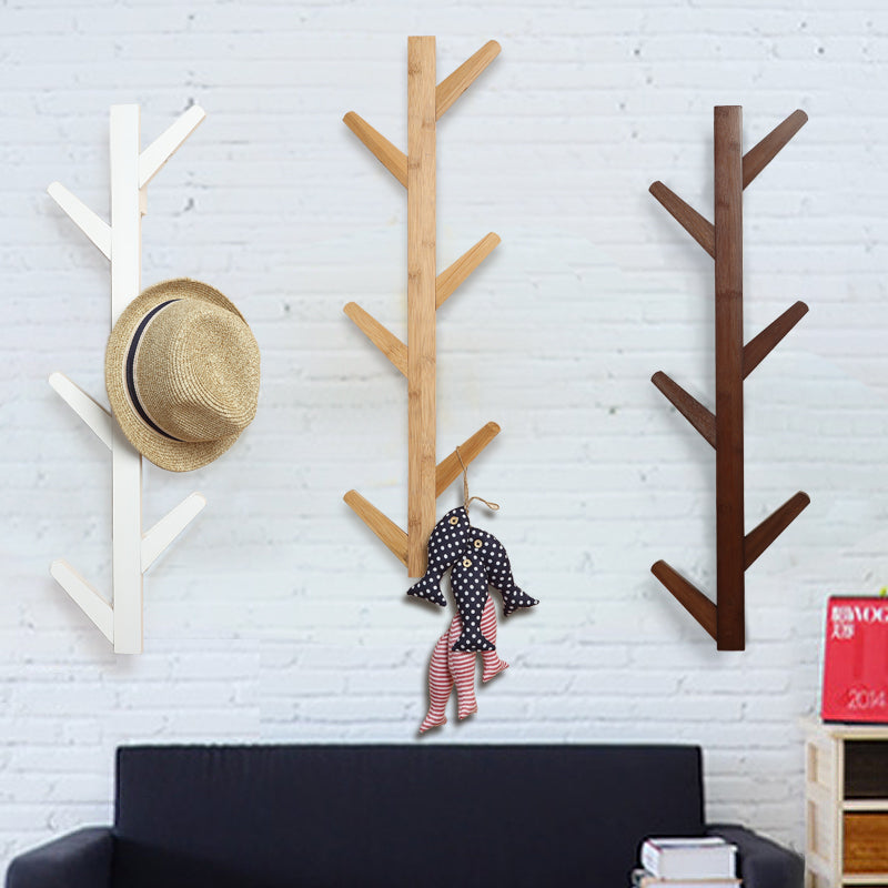 Bamboo Wood Tree Branch Style Wall Coat Rack