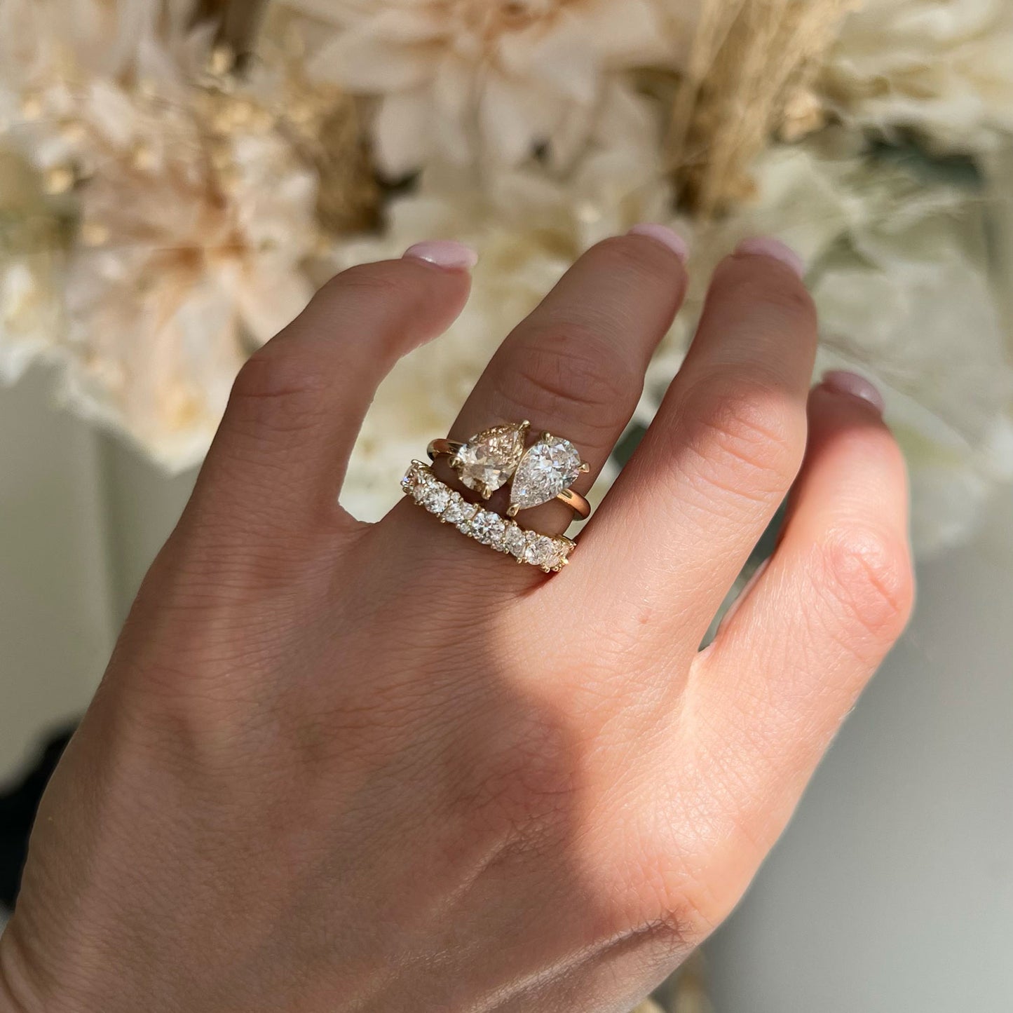 Pear Shaped Champagne Diamond Toi et Moi Ring Berlinger Jewelry