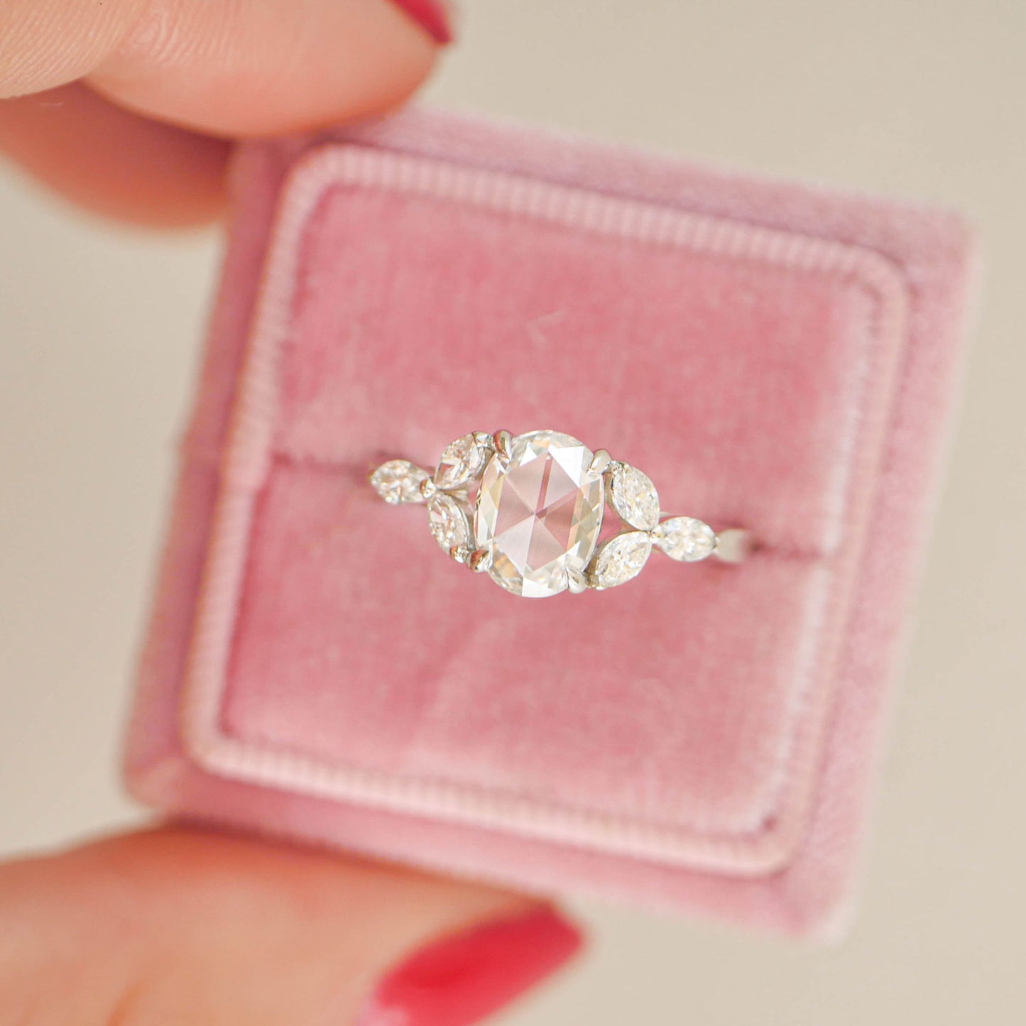 Oval Rose Cut Diamond & Marquise Diamond Engagement Ring | Berlinger ...