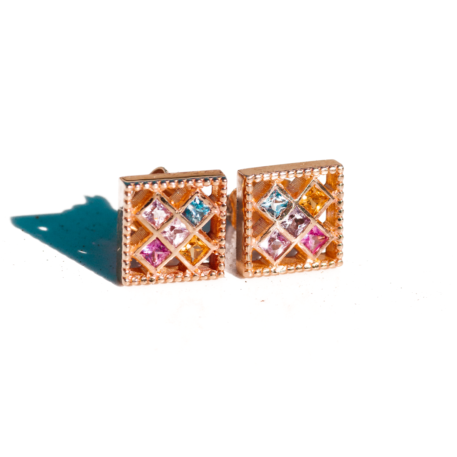 Rainbow Sapphire Mosaic Stud Earrings | Berlinger Jewelry