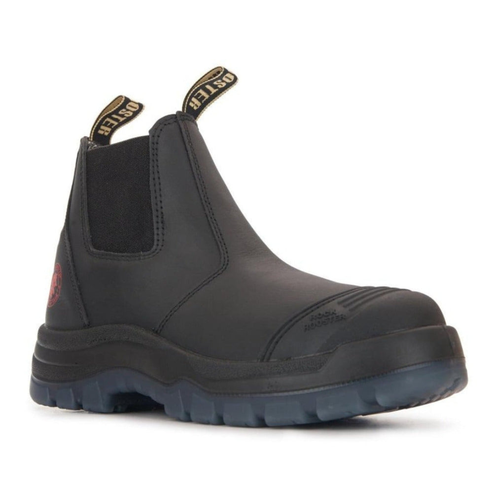 black leather slip on work boots