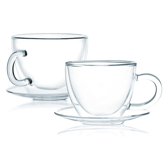 Double Wall Glasses & Saucers, Set of 4