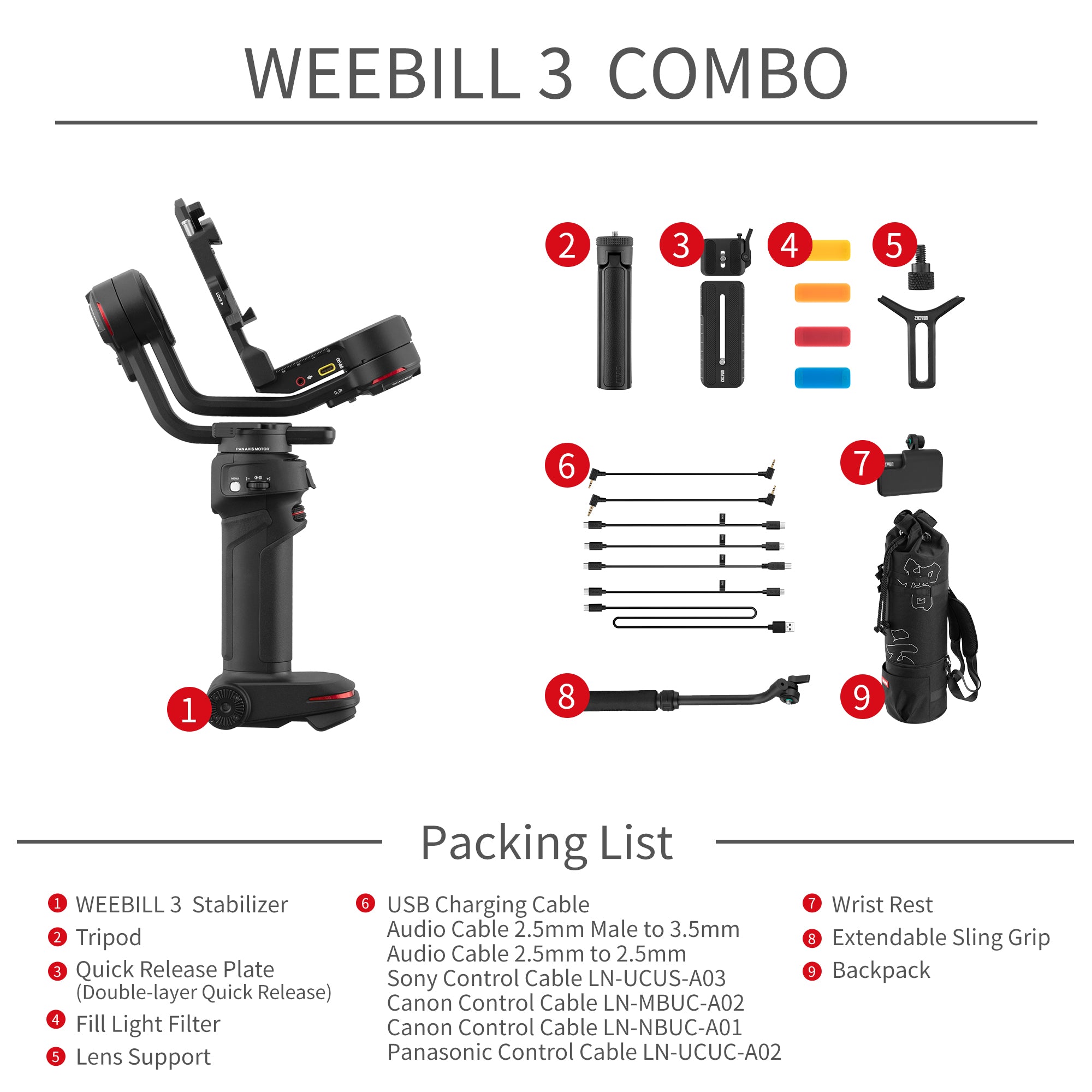 ZHIYUN Weebill 3 Combo Kit Package List