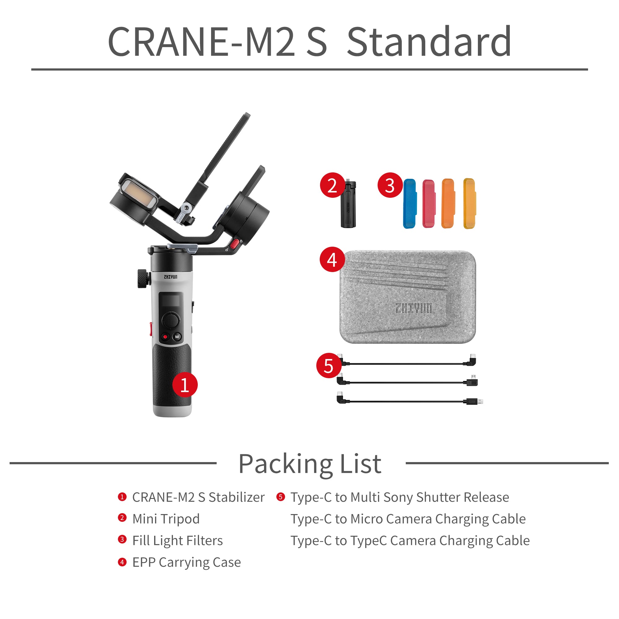 ZHIYUN Crane M2S Standard Kit Package List