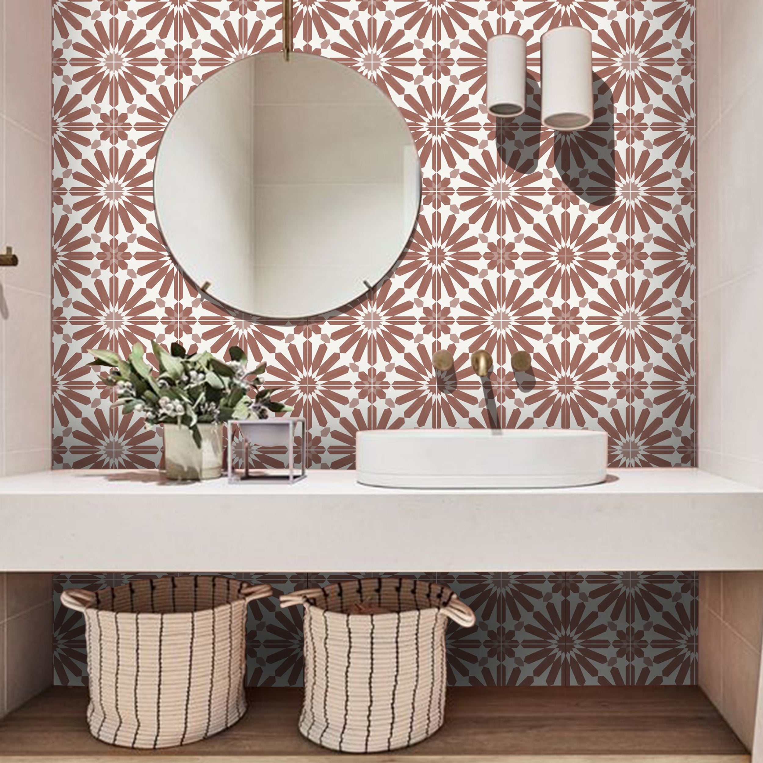 Tile Stickers Tiles for Kitchen/bathroom Back Splash Floor Decals Stellino  in Terracotta 