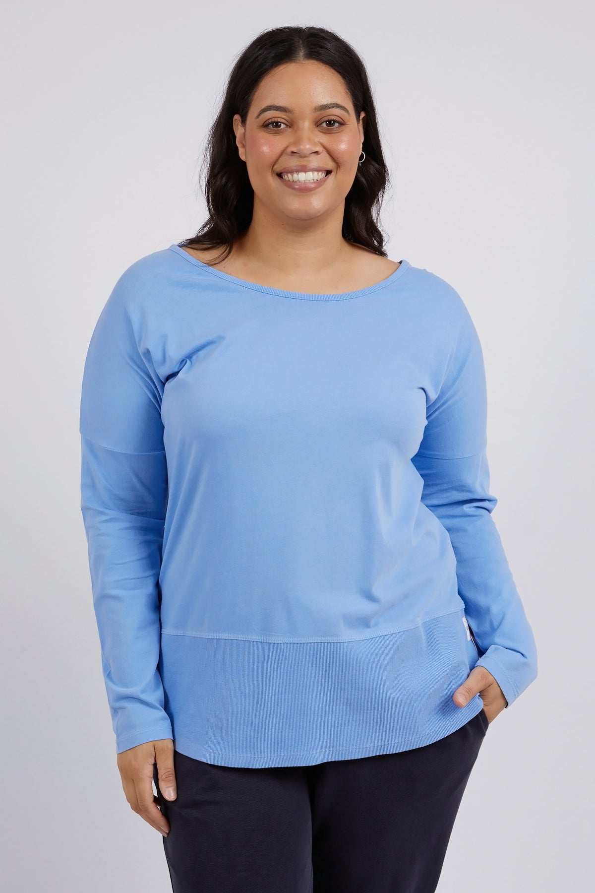 Plus Size Rib Long Sleeve Tee - Hydrangea