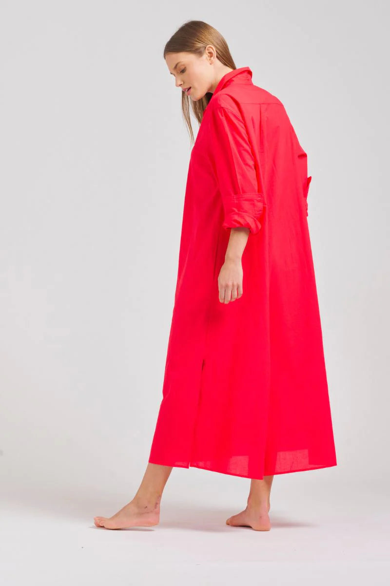 Luna Oversized Long Shirt Dress - Chilli Red