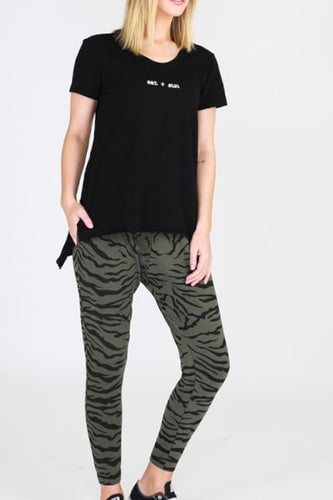 sat and sun zebra pants - khaki zebra pants - khaki animal print pants - Basic State