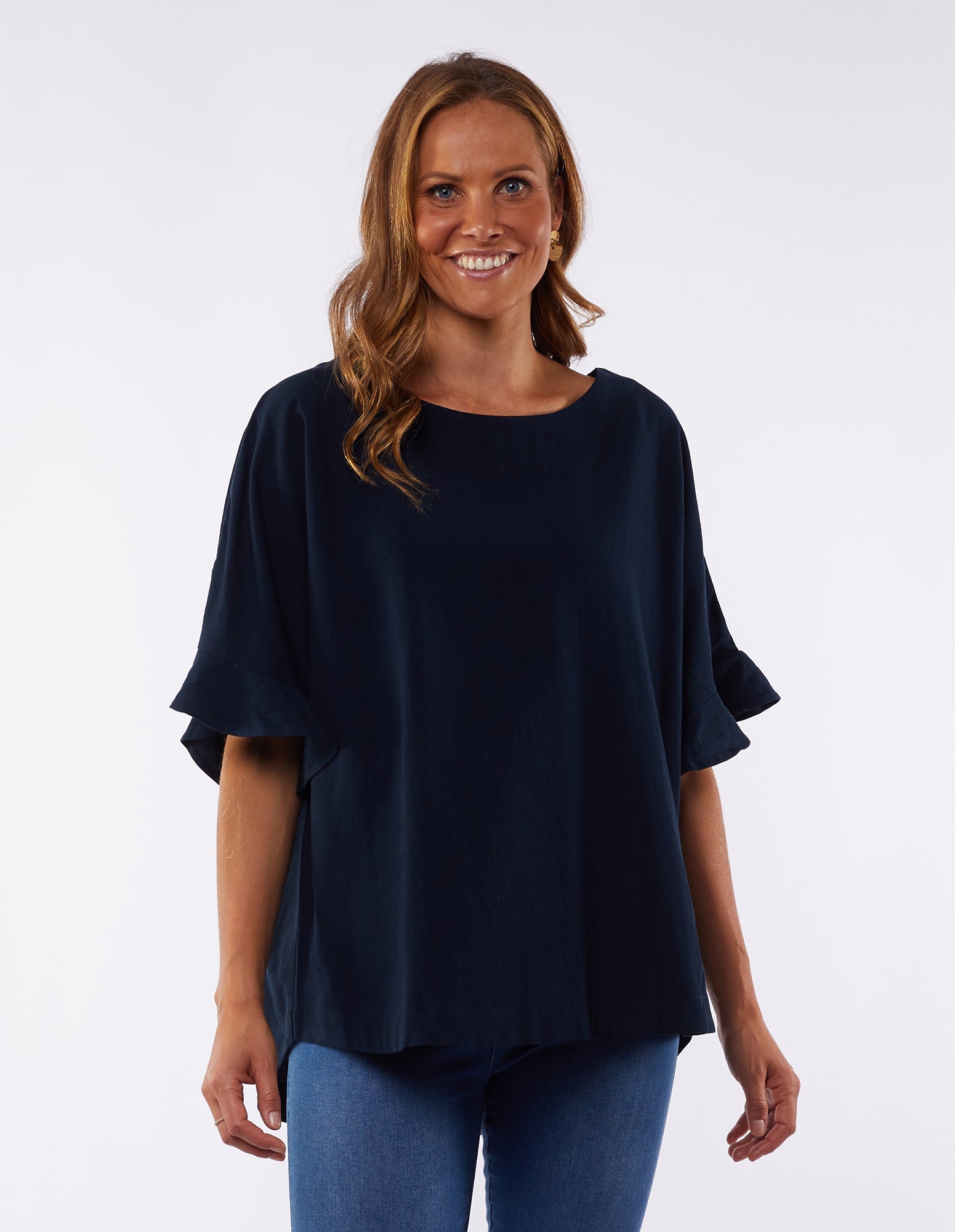 Plus Size Linen Miranda Top - Navy